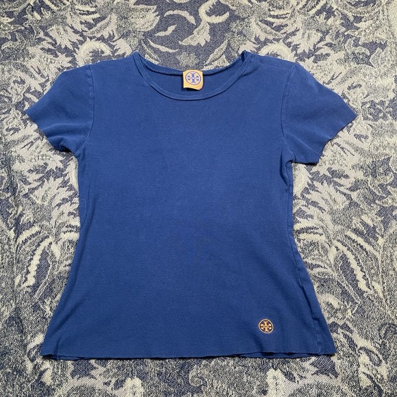 Tory Burch Blank Top Blouse Navy Blue Womens Size Small Embroidered Logo - Picture 1 of 8